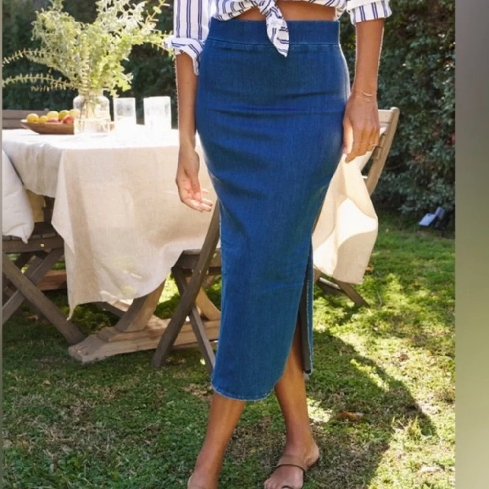 Frank & Eileen DONEGAL 1977 Wash Midi Skirt Italian Performance Blue Size 2