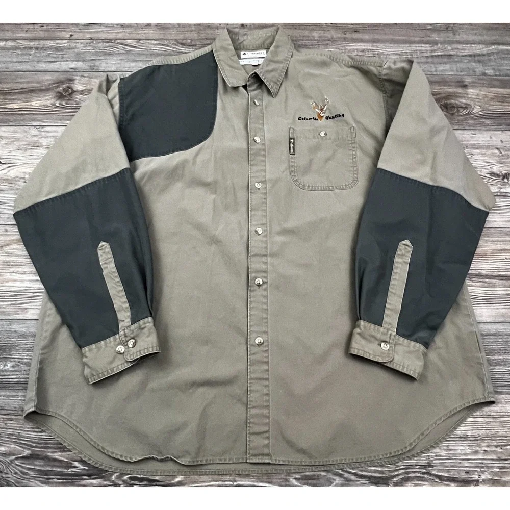 Columbia Mens Button Up Shirt Beige XXL Briarshun‎ Hunting Gorpcore CabinCore