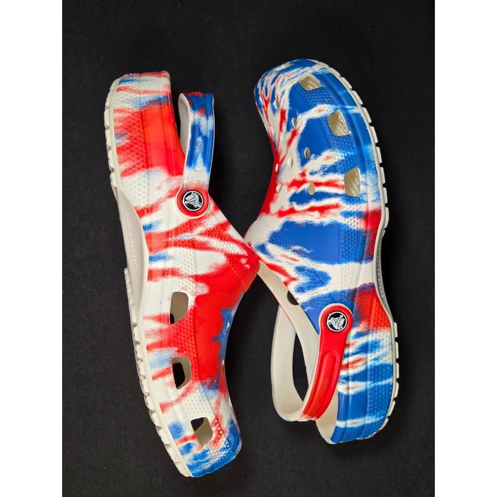 Crocs Classic Tie Dye Clog Mens‎ 12 Red White Blue Patriotic Slip On Shoes