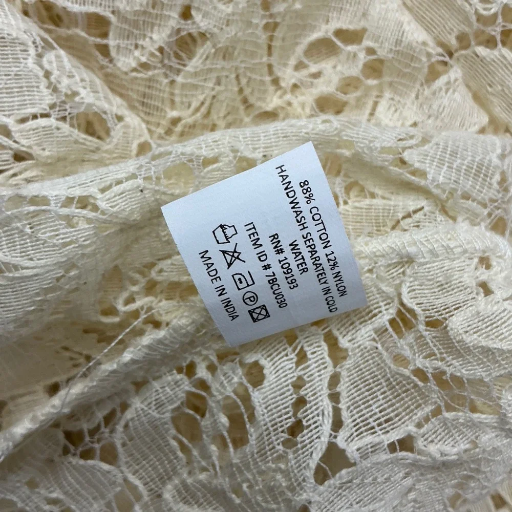 Blossom Boutique Ivory Floral Lace V-Neck Cover-Up Dress 3/4 Sleeve Cream Large