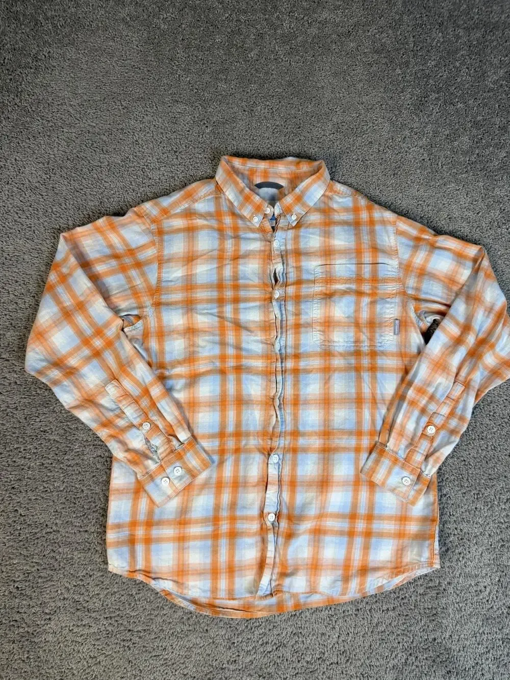 Columbia Shirt Mens M Orange Long Sleeve Button Up Plaid Lightweight Breathable