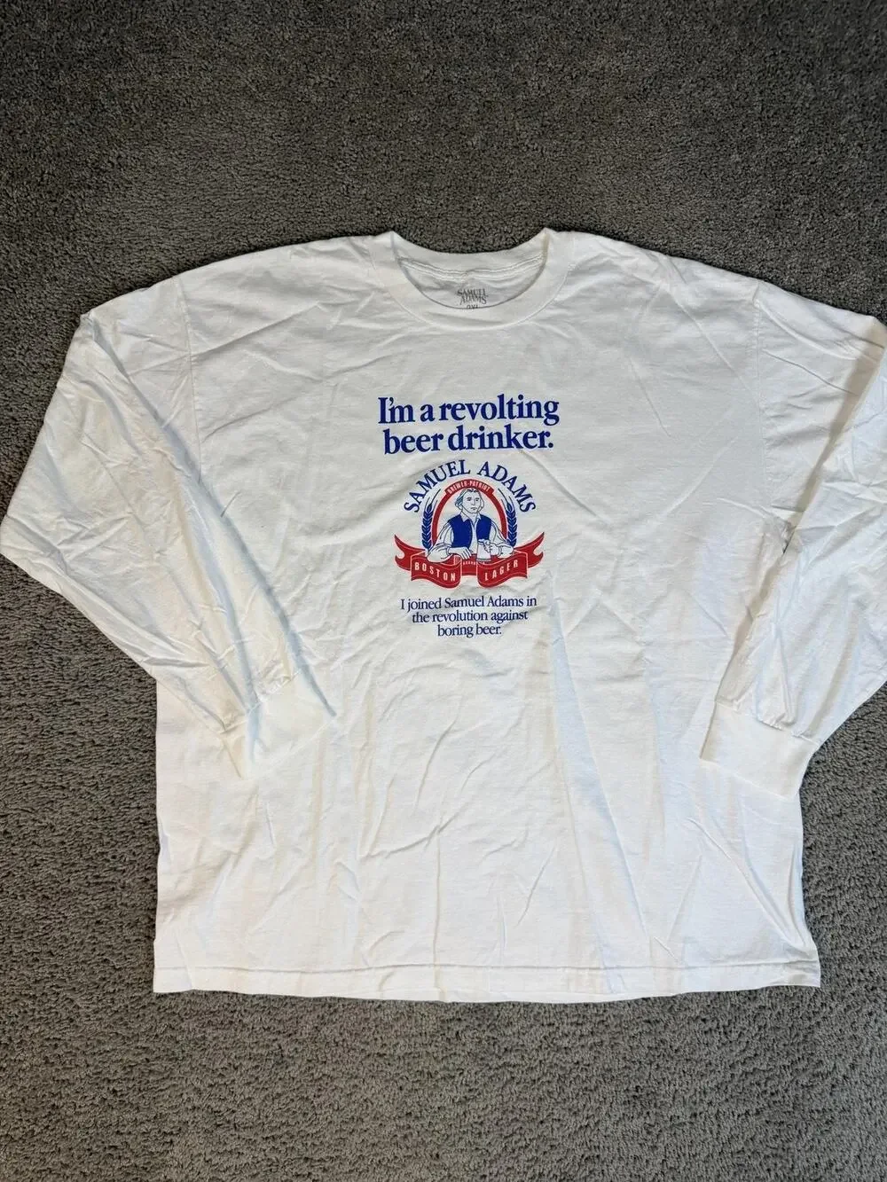 Samuel Adams Shirt Mens 2XL White Revolting Beer Drinker Graphic Crew Neck