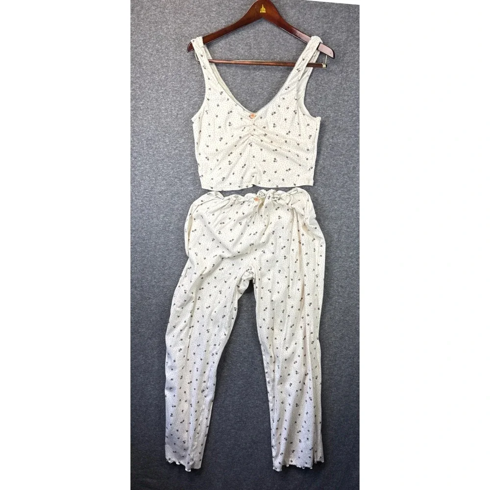 Free People Intimately Pajama Set Size L Floral Pointelle Cami & Pants Sleepover