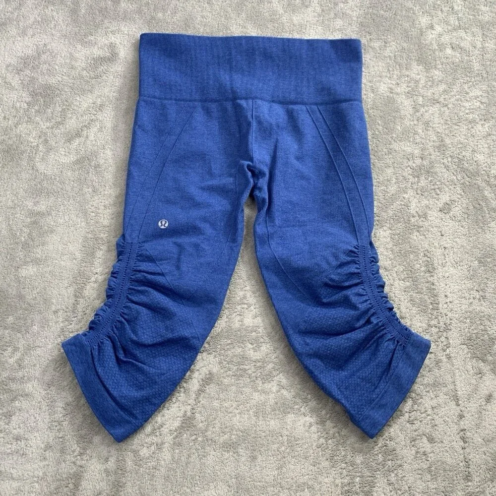 Lululemon Leggings Womens 6 Blue In The Flow Crop II Seamless Athleisure Workout