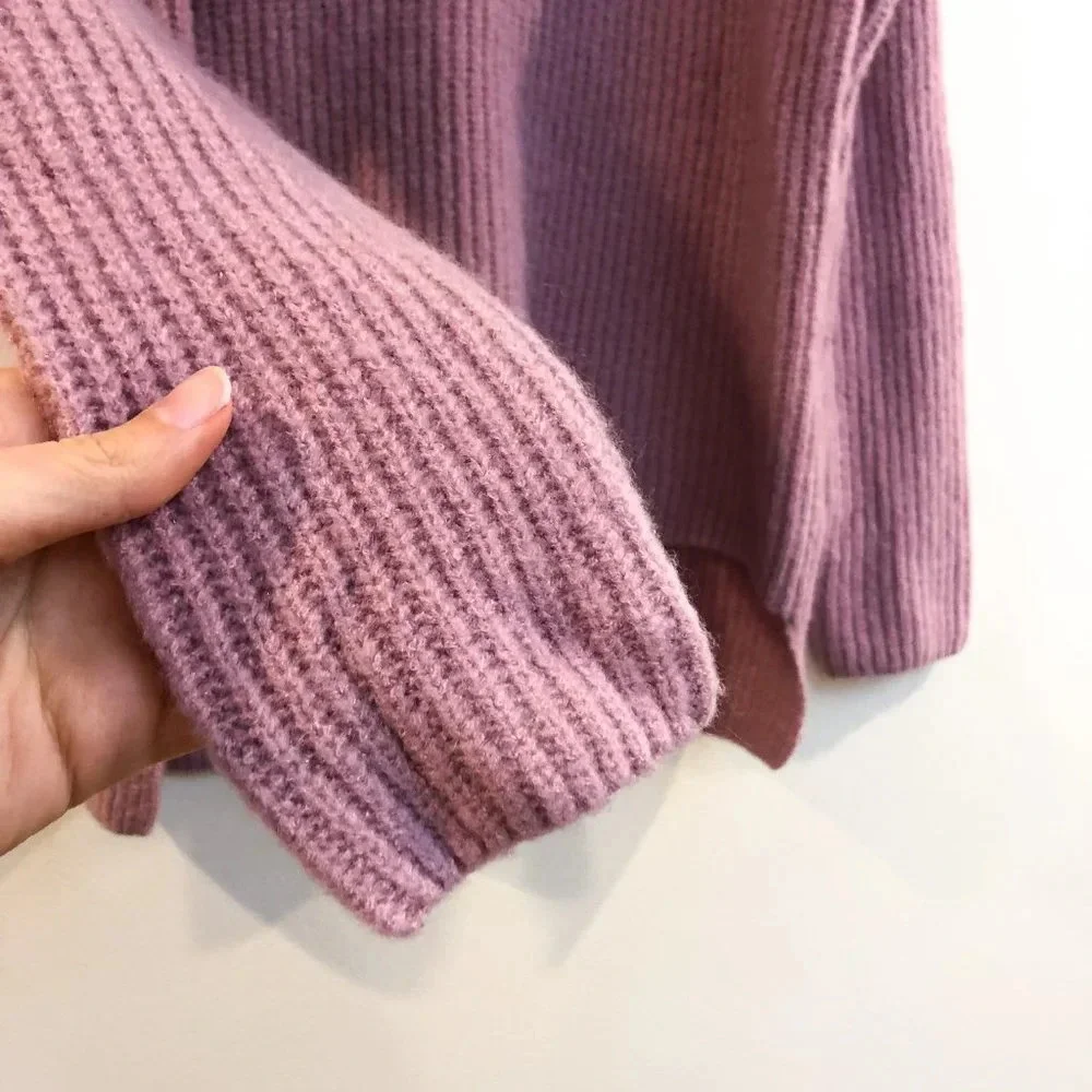 Moussy Pink V Neck Knit Designer Classic Pullover Jumper Sweater Women's OS