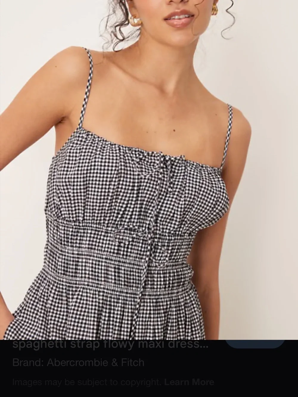 Abercrombie Smocked Gingham Maxi Dress in Black and White