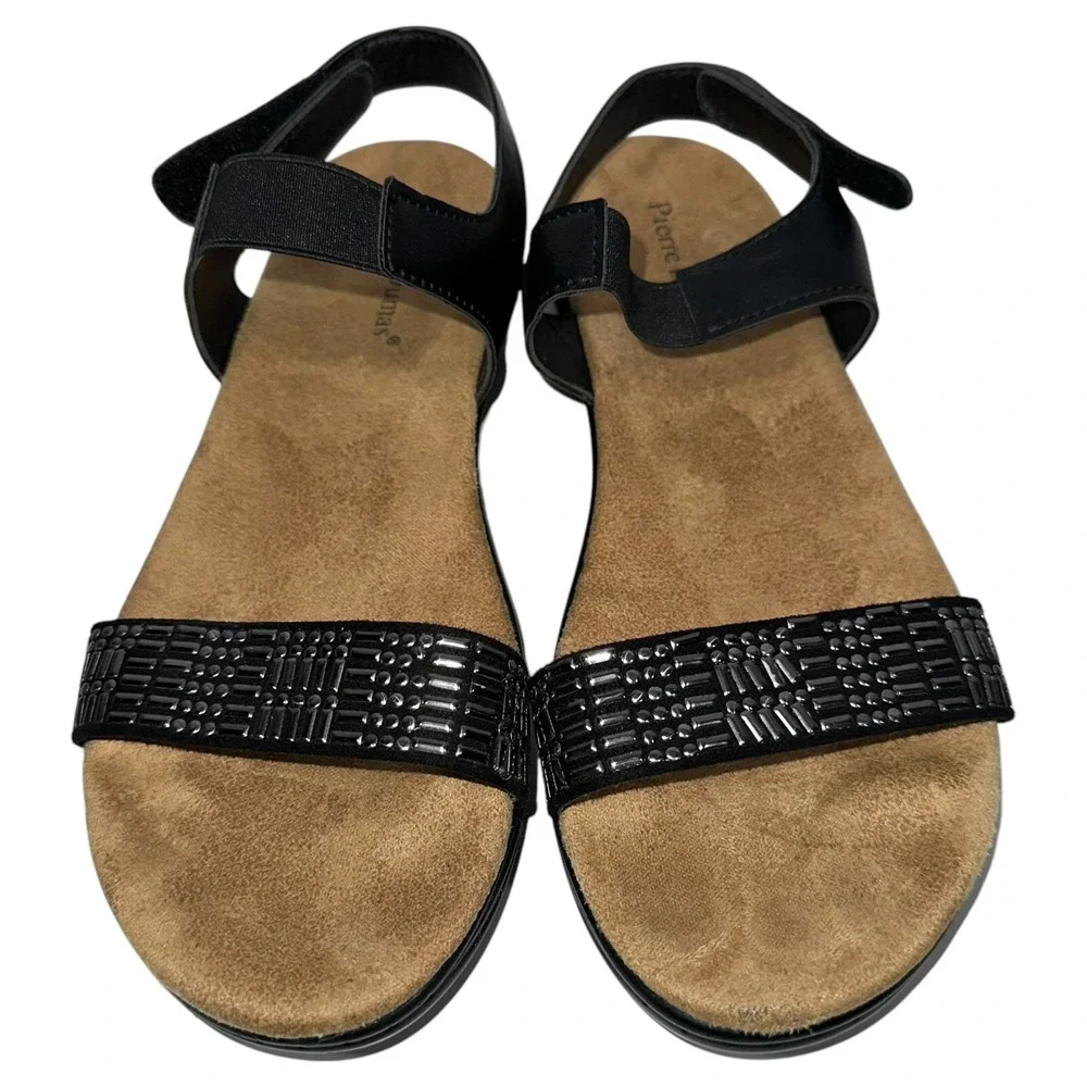 Pierre Dumas Black Strappy Slip‎ On/Hook Loop Sandals Shoes Wms 8.5US