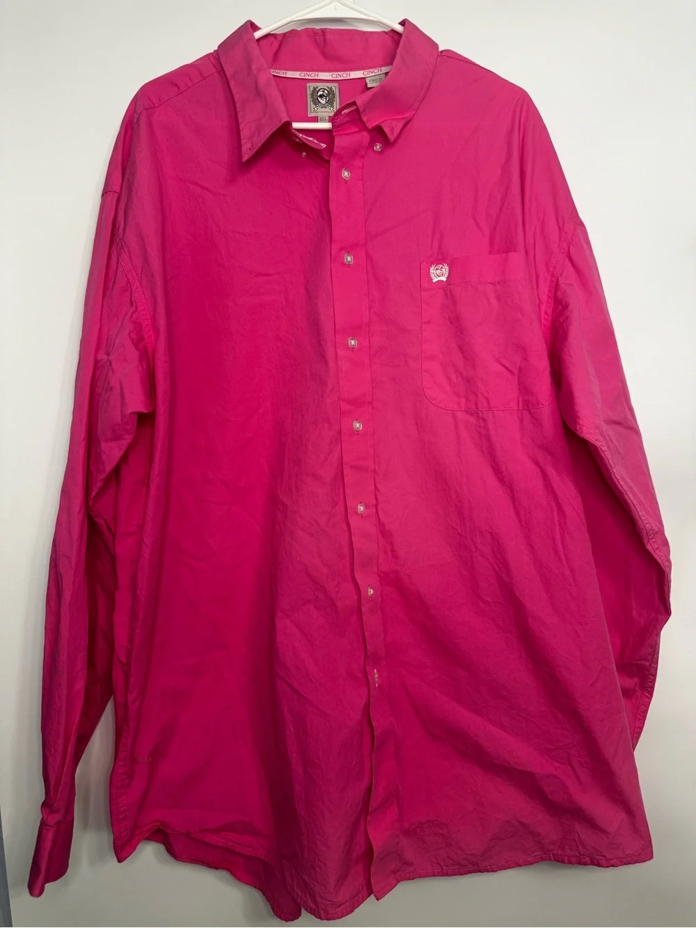 Cinch Men's Long-Sleeve Button-Down Shirt in Hot Pink