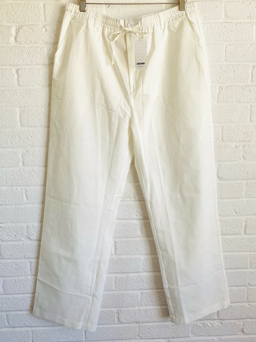 COOFANDY Men's Linen Casual Yoga Pants Beach Coastal Lightweight White XXL 2XL