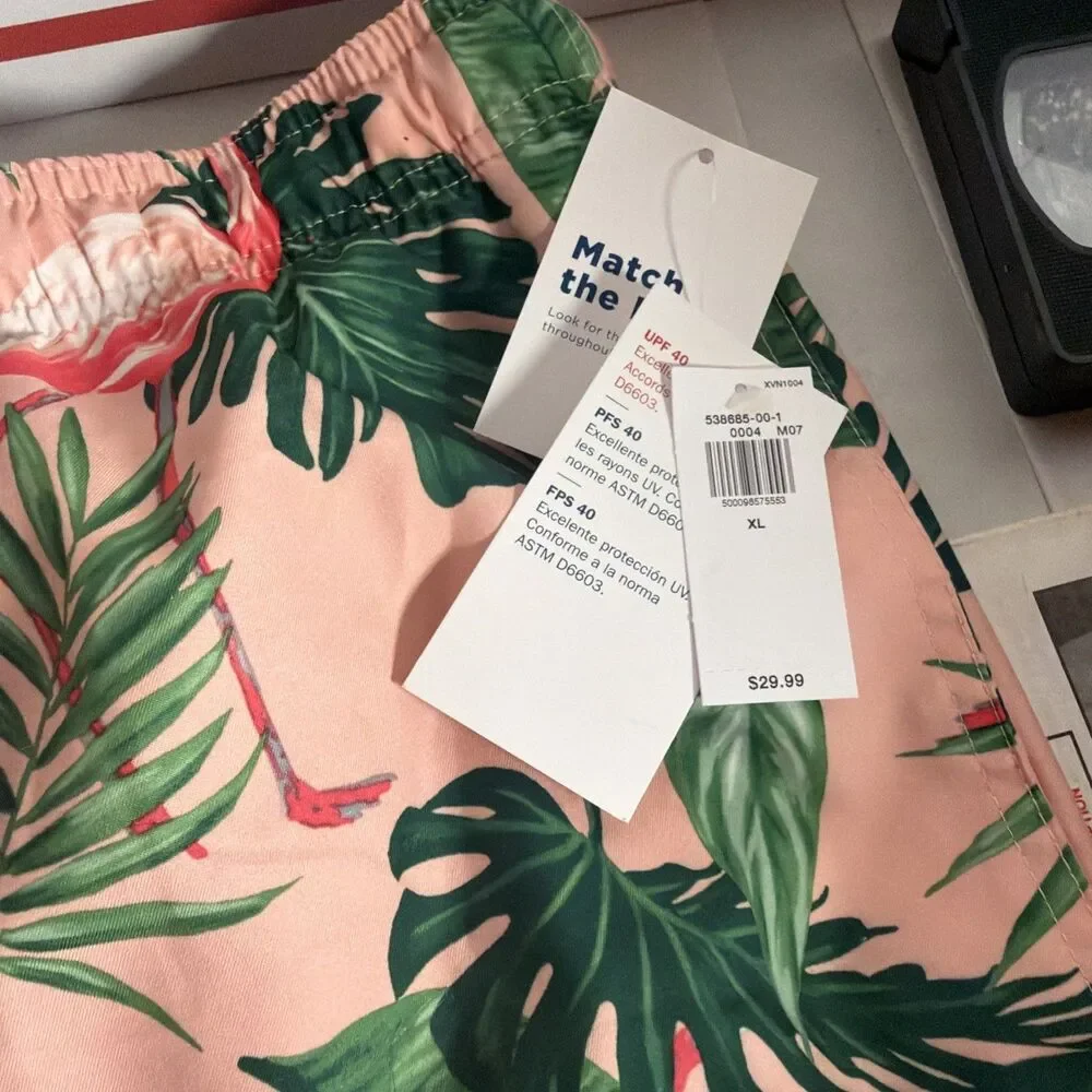 OLD NAVY Swim Trunks Board Shorts Men Size XL Pink Flamingos Beach Vacation NWT