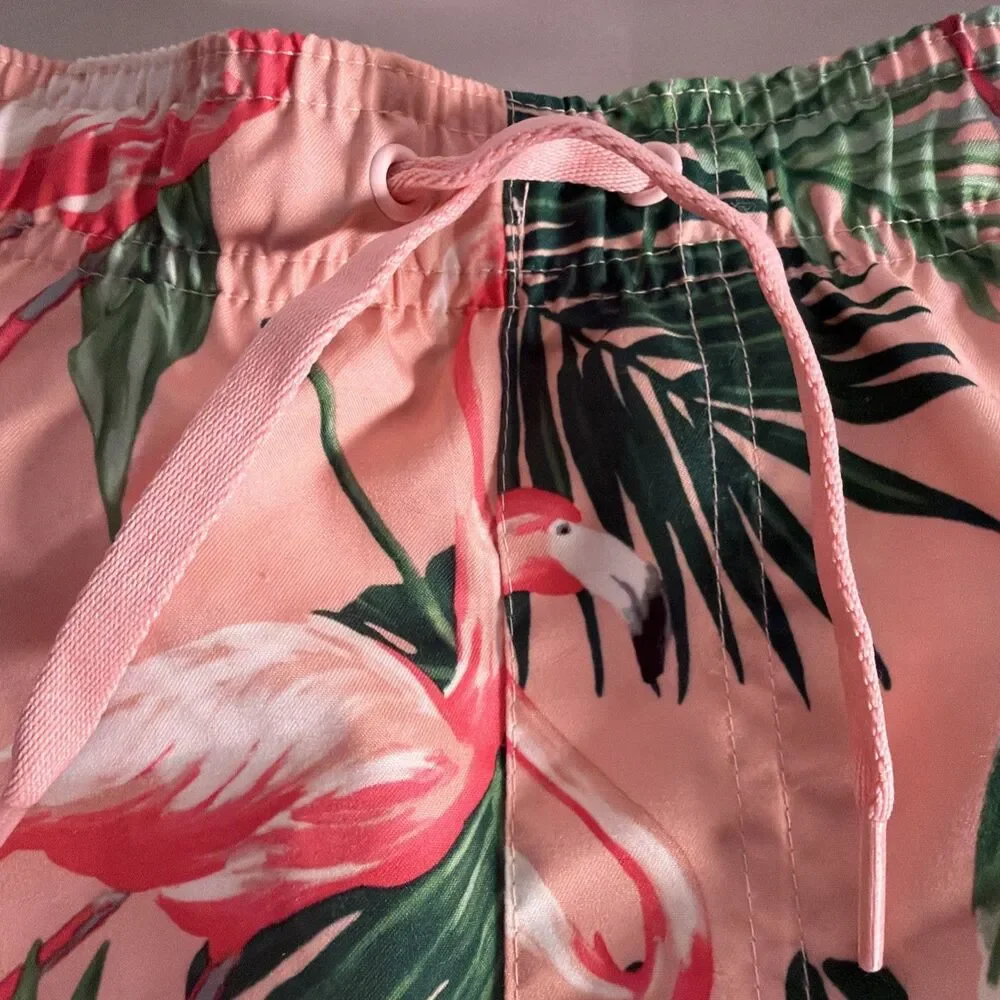 OLD NAVY Swim Trunks Board Shorts Men Size XL Pink Flamingos Beach Vacation NWT