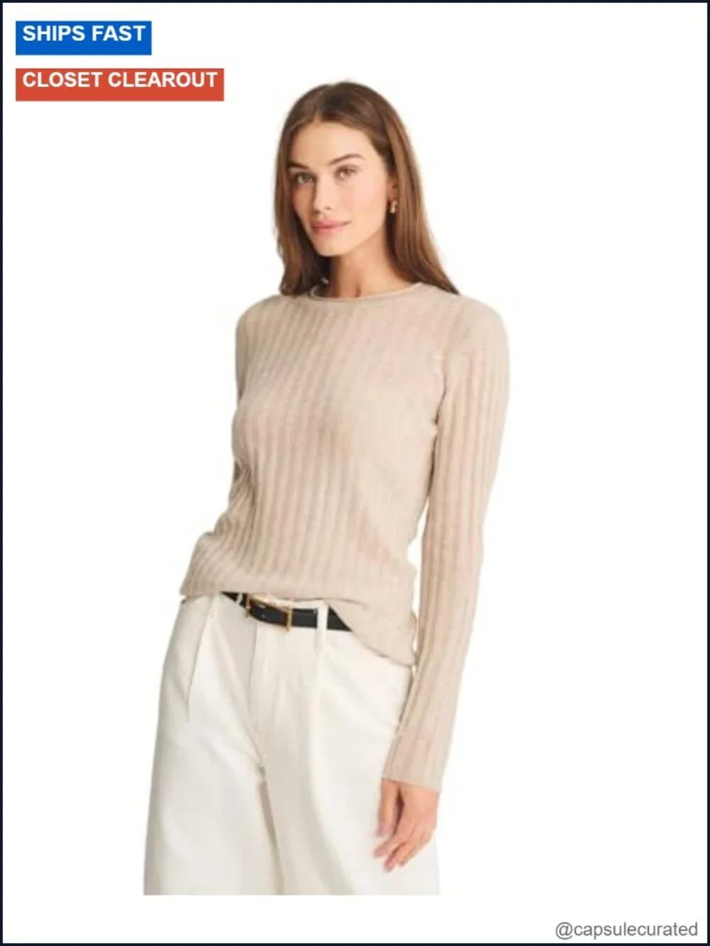 Lightweight Cashmere Ribbed Pullover Sweater