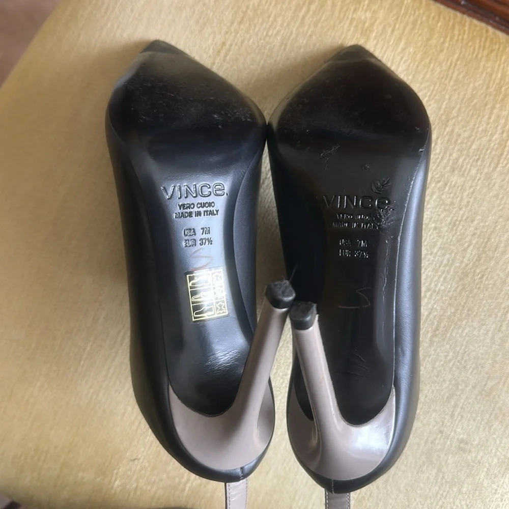 Vince Black Leather Armon Pointy Toe Stiletto Heel Pumps Shoes Mules Size 7
