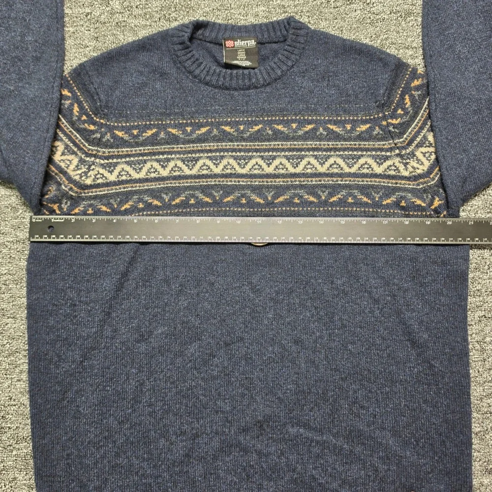 Sweater Sherpa Large Mens Blue‎ Excellent Merino Alpaca Fair Isle Crewneck