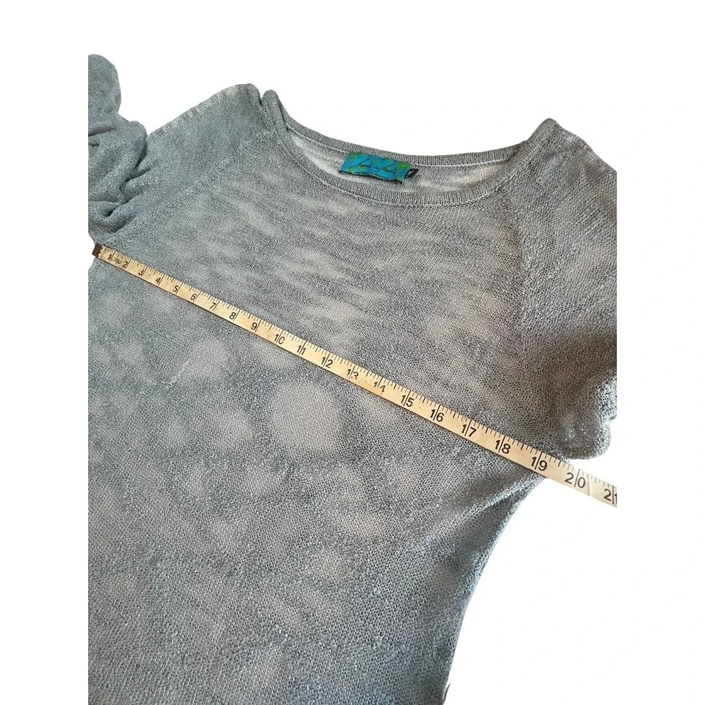 Women's Gray Crochet Knit Sweater Size L XL Grunge Boho Distressed Artsy Natural