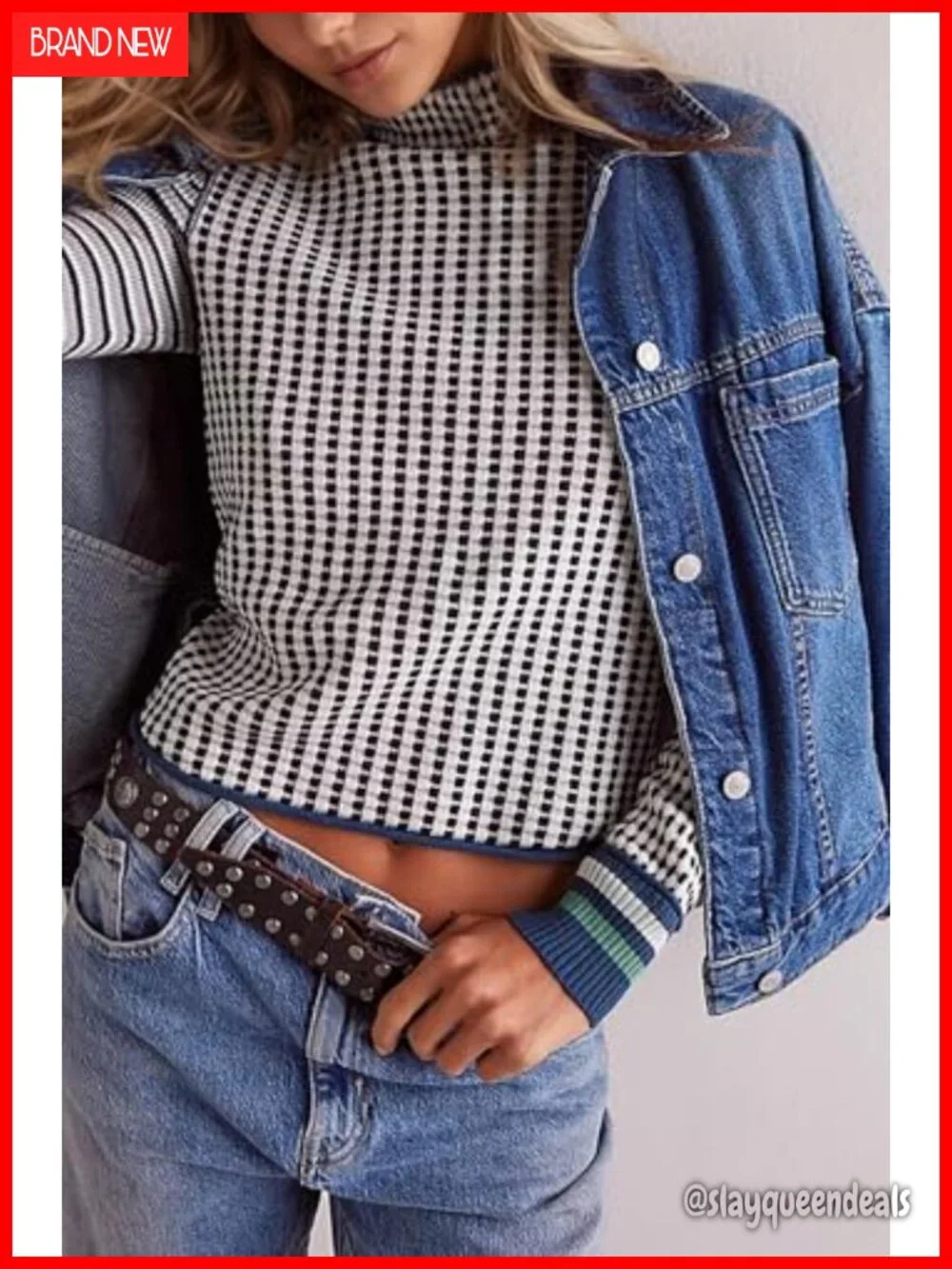 Mock Neck Striped Cropped Slim Fit Pullover Sweater Women Knit Tops