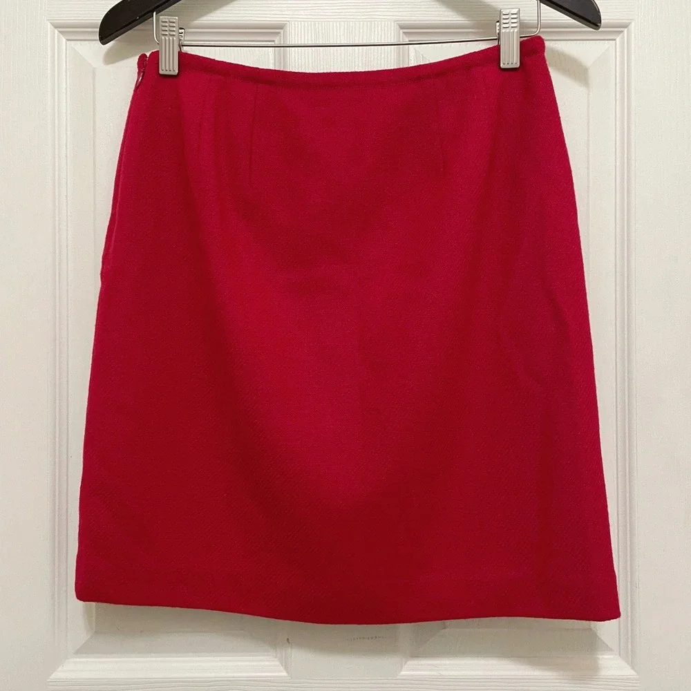 Talbots Petites Wool Blend Faux Wrap Skirt Red Above Knee Lined Office Preppy 2P