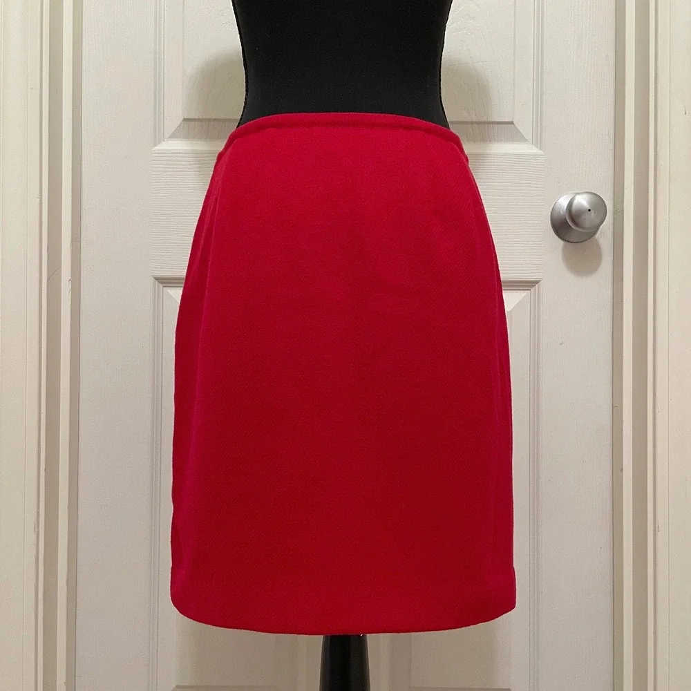 Talbots Petites Wool Blend Faux Wrap Skirt Red Above Knee Lined Office Preppy 2P