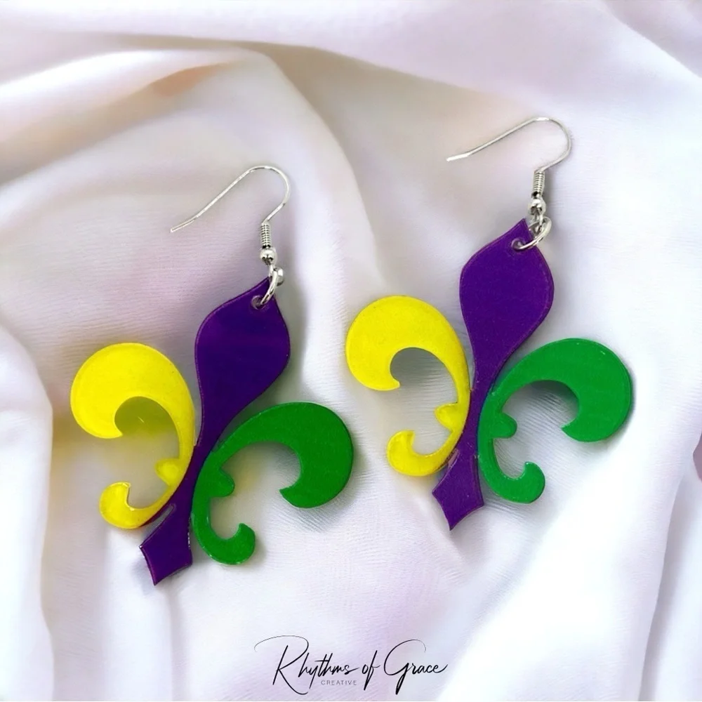 Fleur de Lis Dangle Earrings: Sparkle & Celebrate Mardi Gras in Style! NWT