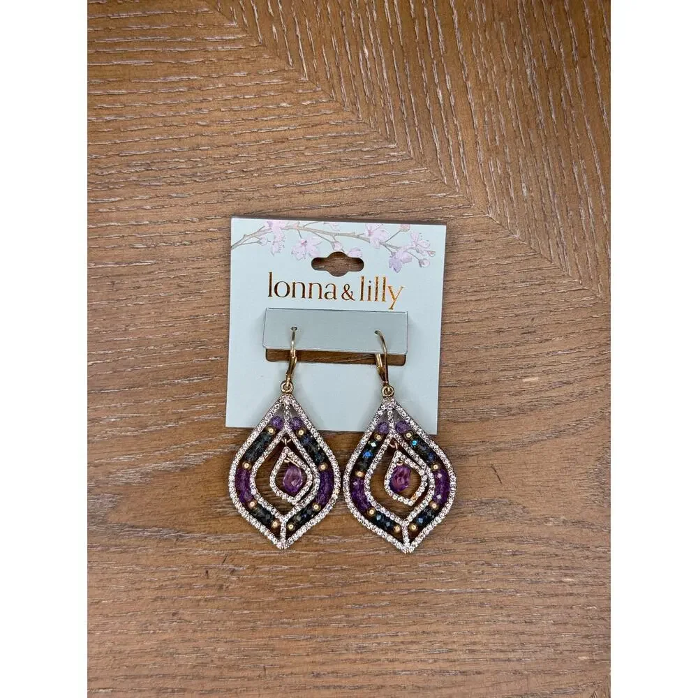 Lonna & Lilly Teardrop Dangle Earrings Gold Multicolor Crystal Statement Boho