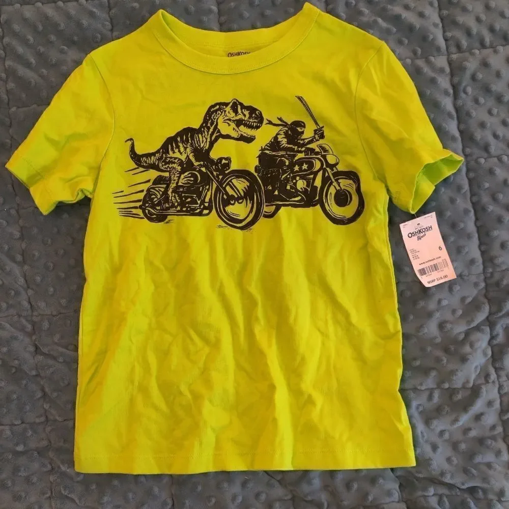 OSH kosh dino bike tee yellow and black size 6 nwt