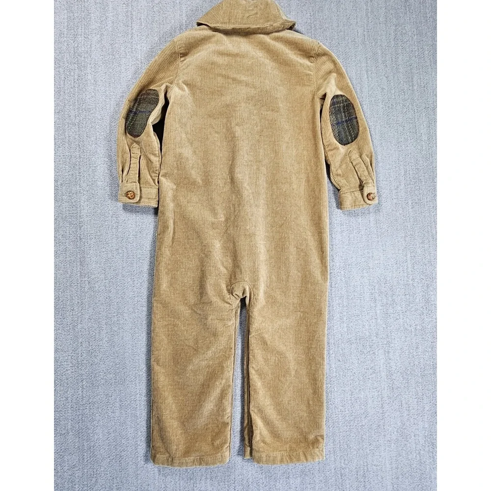 Ralph Lauren Corduroy Coverall Brown 24M‎ One-Piece Long Sleeve Button Patch