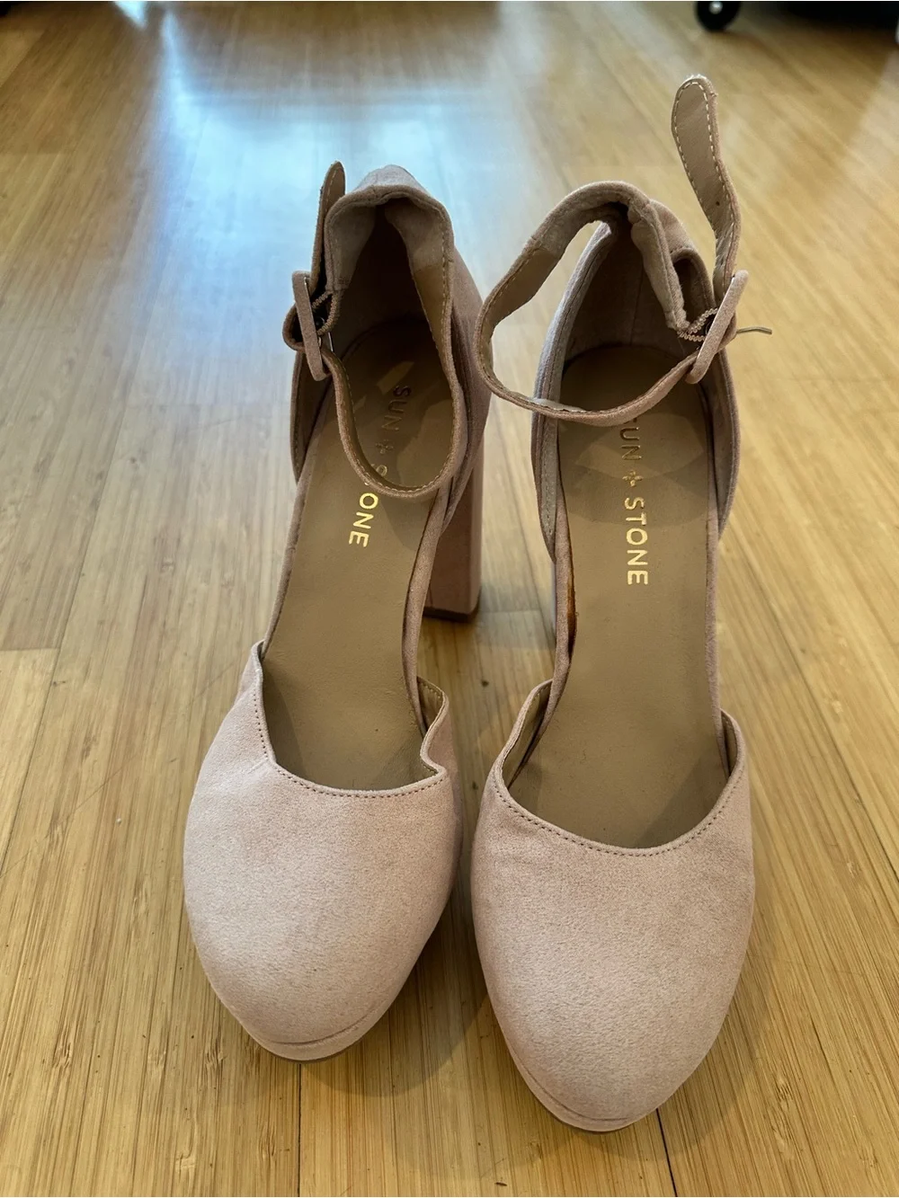 Sun + Stone Blush Ankle-Strap Block Heels