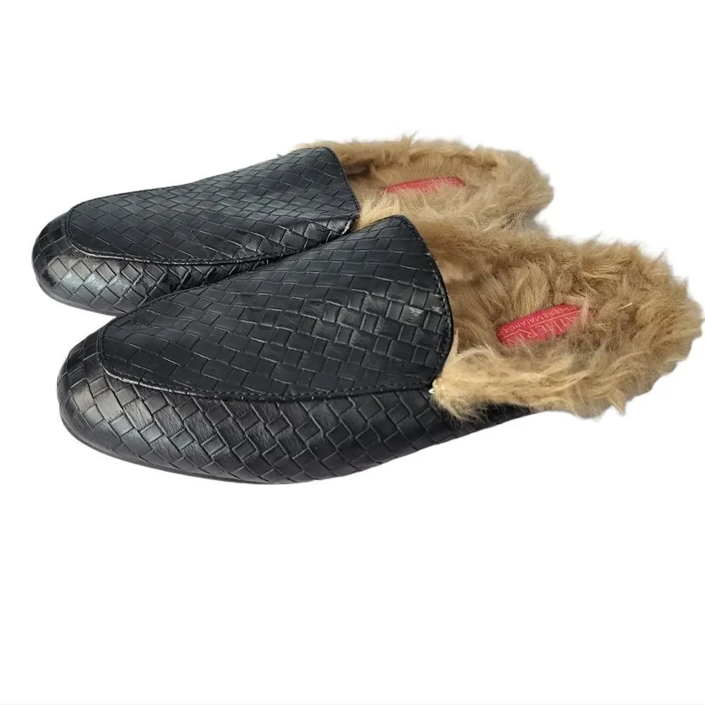 Catherine Malandrino Marja Faux Fur Woven Vegan Leather Mules 7.5