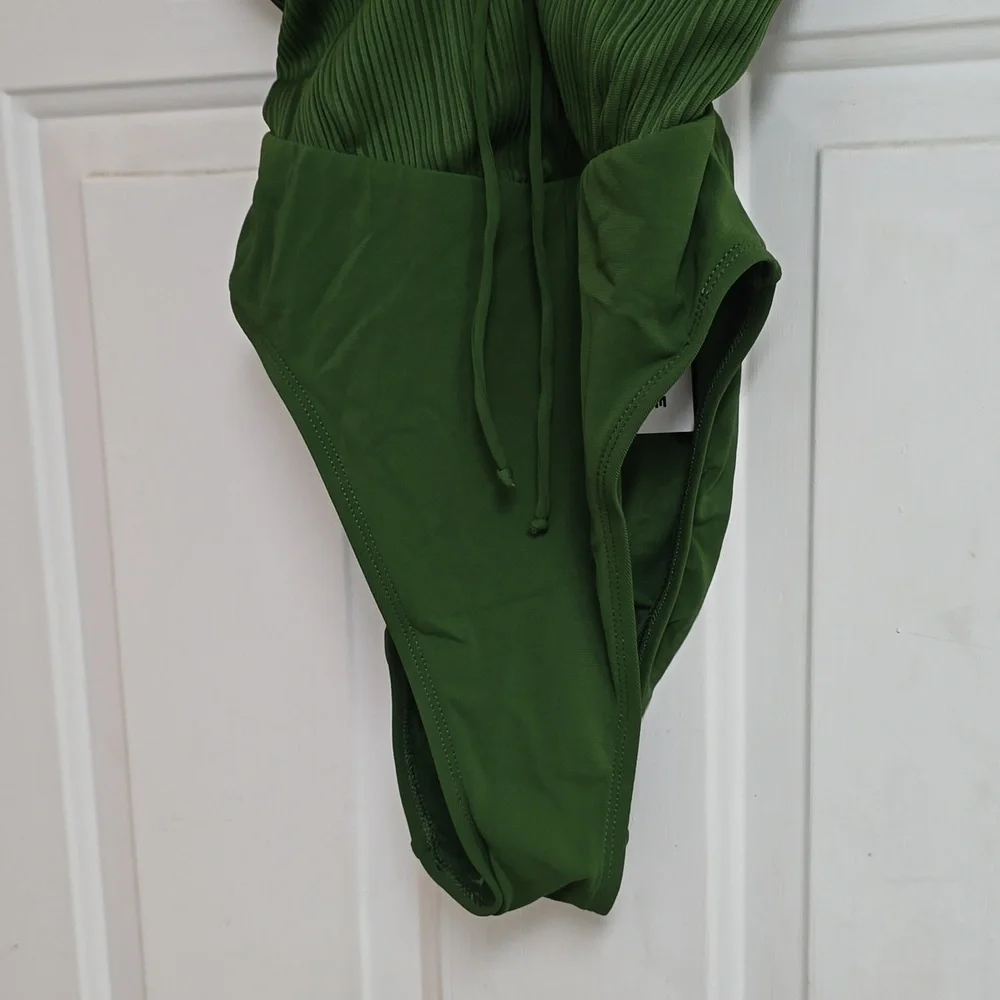 New Robin Piccone Green One Piece Swimsuit Womens 2 Lily Basil Cutout Ribbed