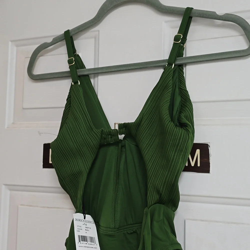 New Robin Piccone Green One Piece Swimsuit Womens 2 Lily Basil Cutout Ribbed