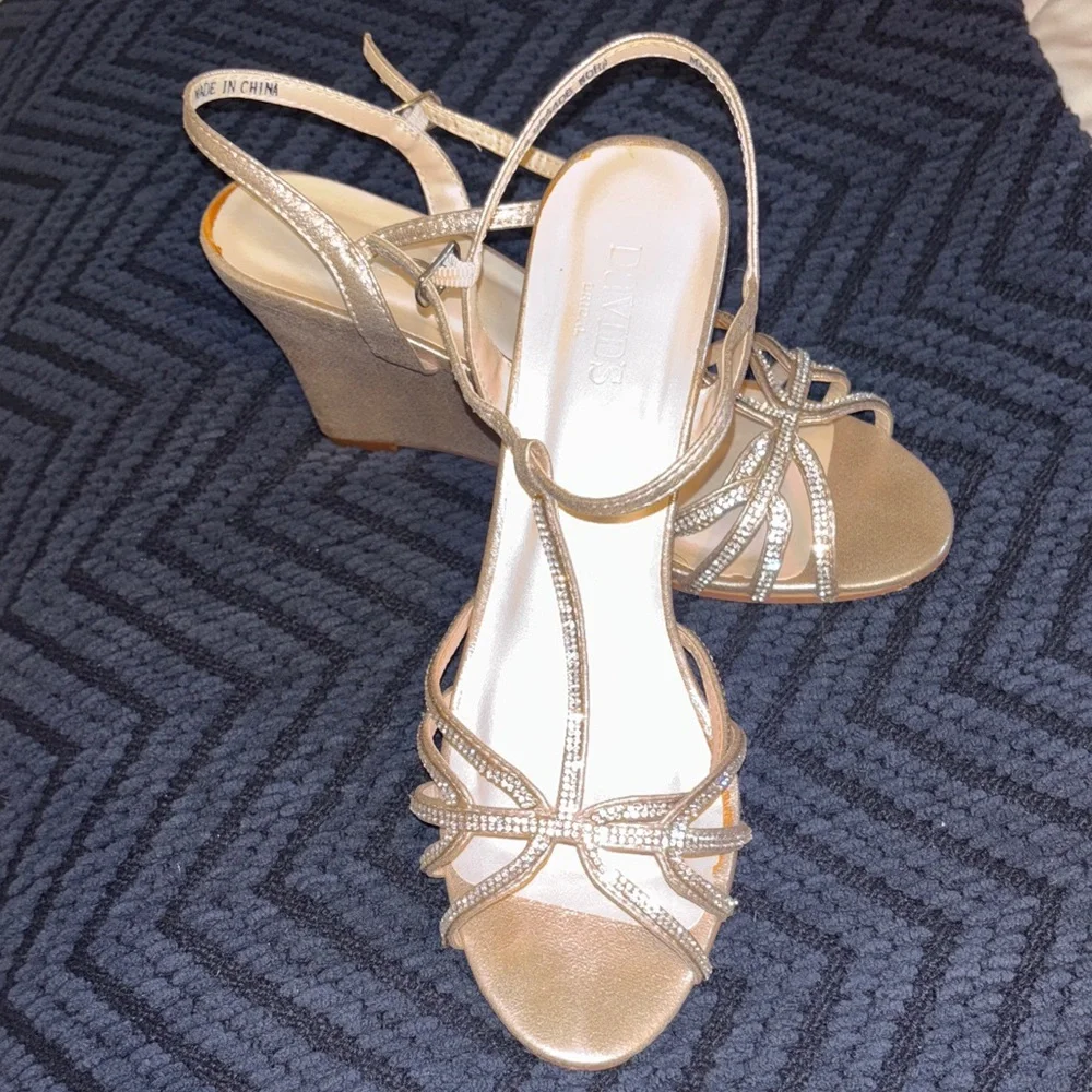 David's Bridal Gold Wedge Sandals