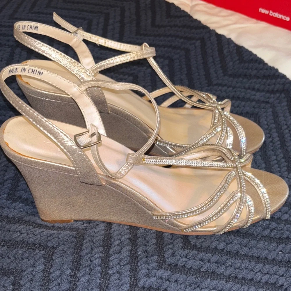 David's Bridal Gold Wedge Sandals
