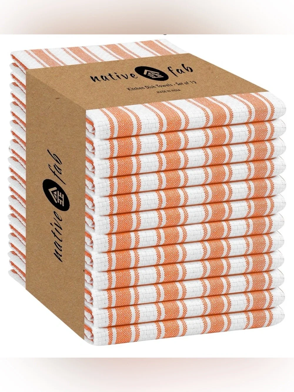 12 pack Native Fab Orange and White Striped Kitchen Dish Towels