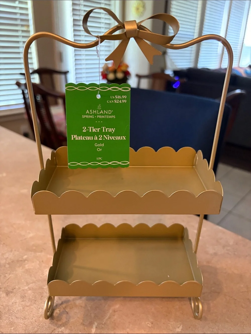 Ashland Gold Scalloped Two Tier Metal Display Stand With Box New