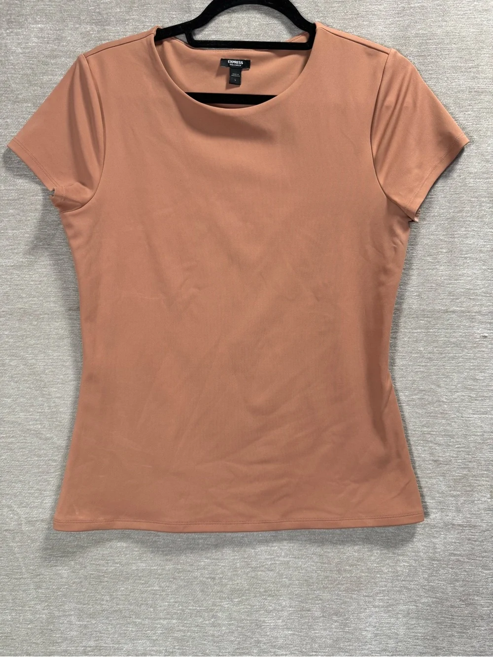 Express Body Contour Dusty Pink Stretch Crew Neck Short Sleeve Top Size L