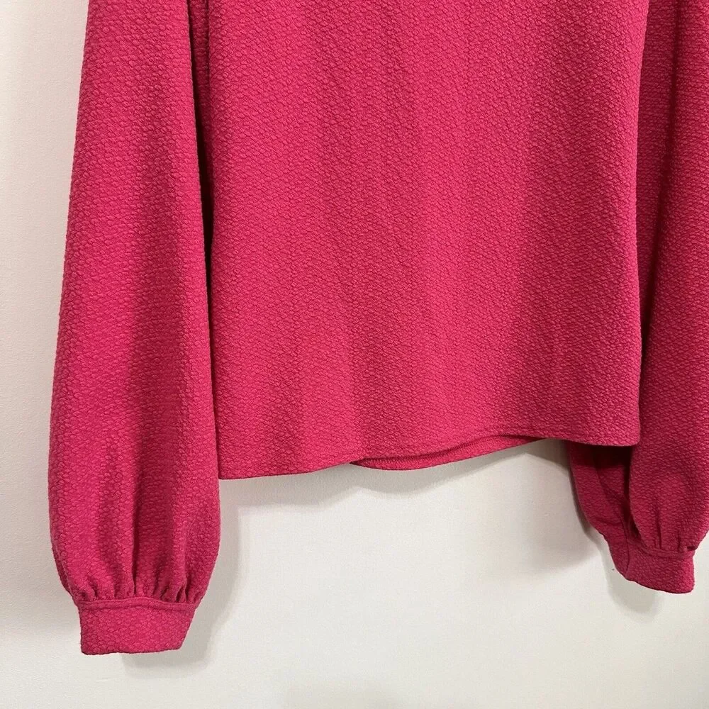 Free People Strappy‎ Back Textured Top S Pink Long Sleeve Criss Cross Trendy NEW