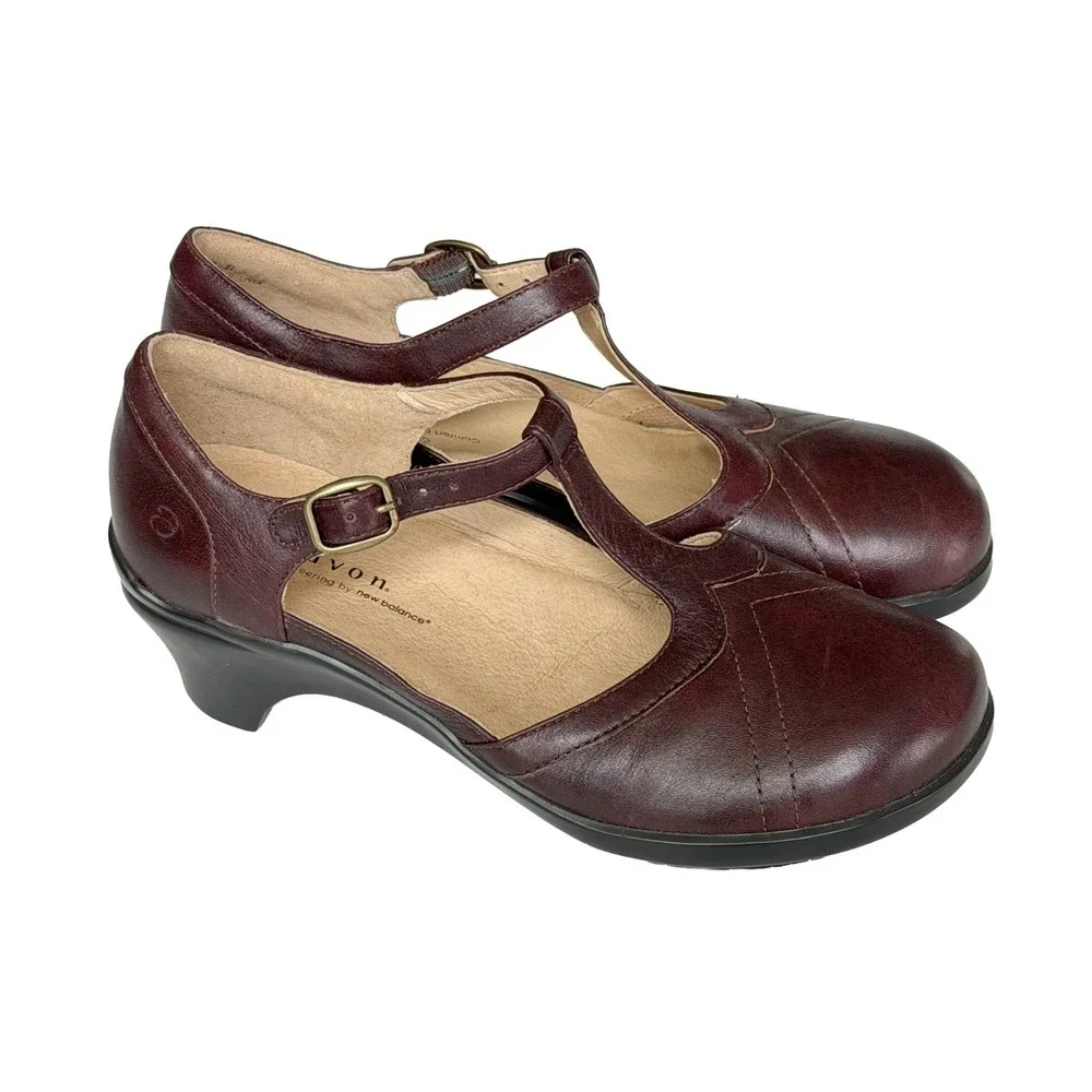 Aravon New Balance Women's 7B Maura Mary Jane Pump Red Brown Leather Shoes