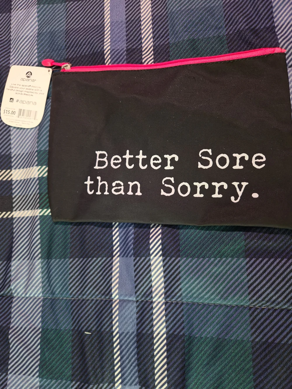 Apana Black Gym Pouch with Hot Pink Zipper
