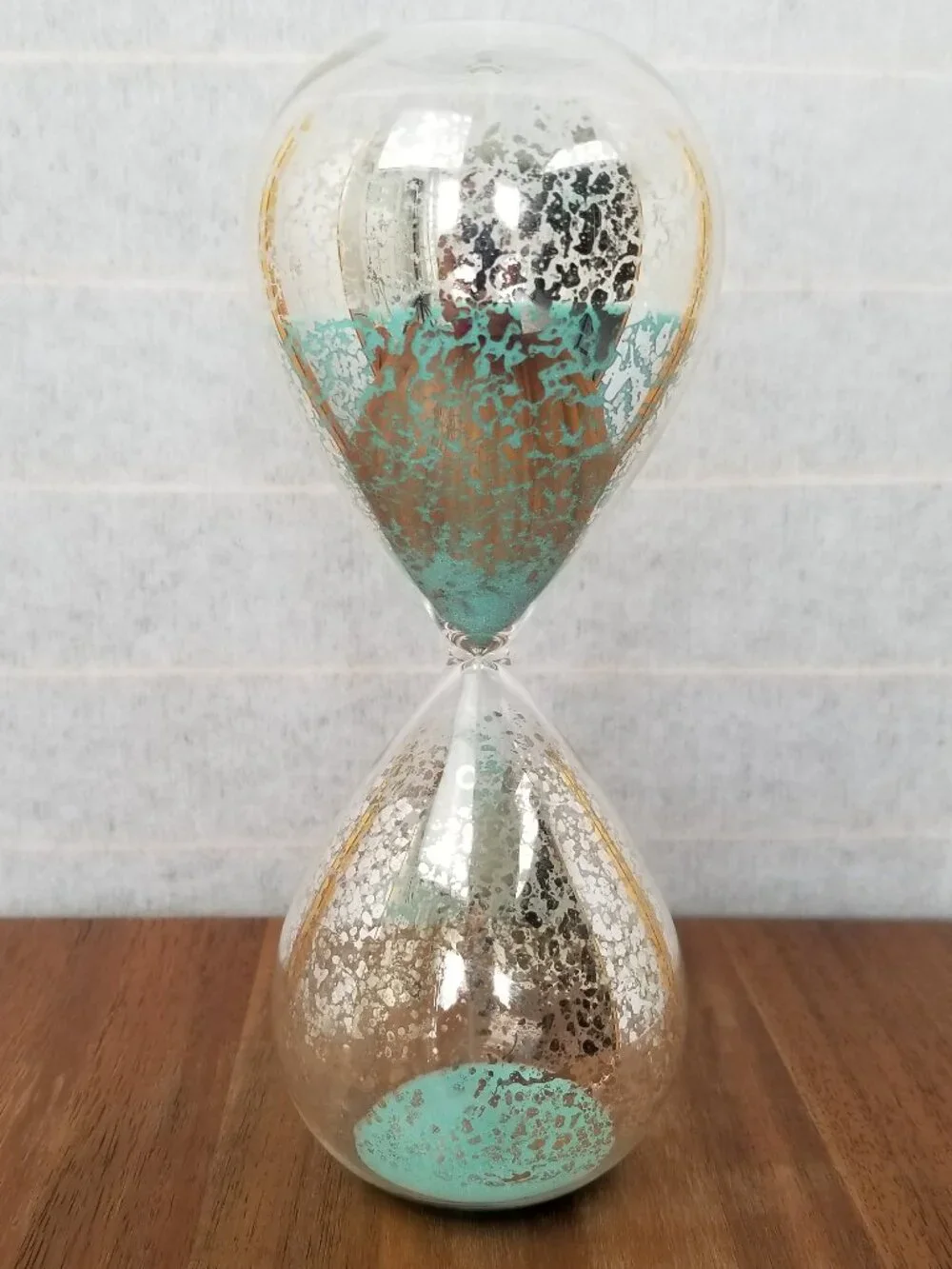 Pier 1 Imports Vintage Hourglass Set w/Aqua Sand & Silver Tone Accents