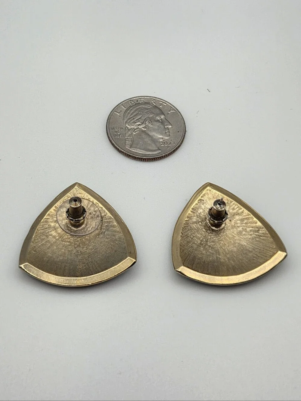 Vintage 1980s Navy & Gold Tone Geometric Statement Earrings