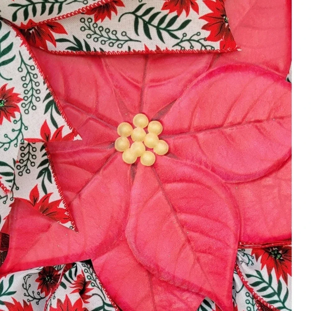 Poinsettia Red Christmas Wreath Pancake Frame Floral festive holiday decor