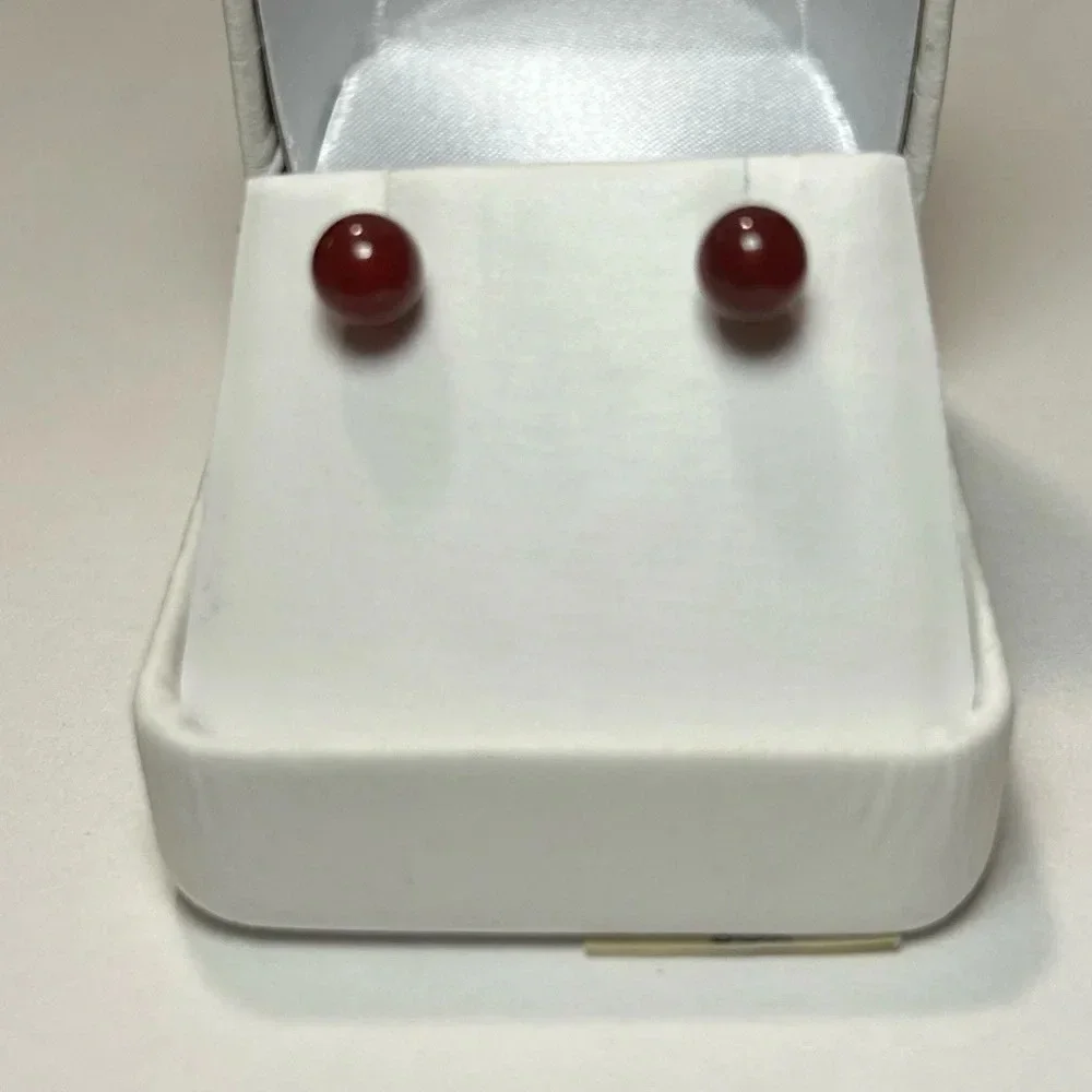3/$20 Small Cute Silver Plated Dark Red/Brown Circular Ball Stud Earrings