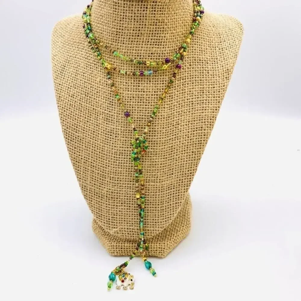 55” lariat. Handmade multicolor green brown‎ beads