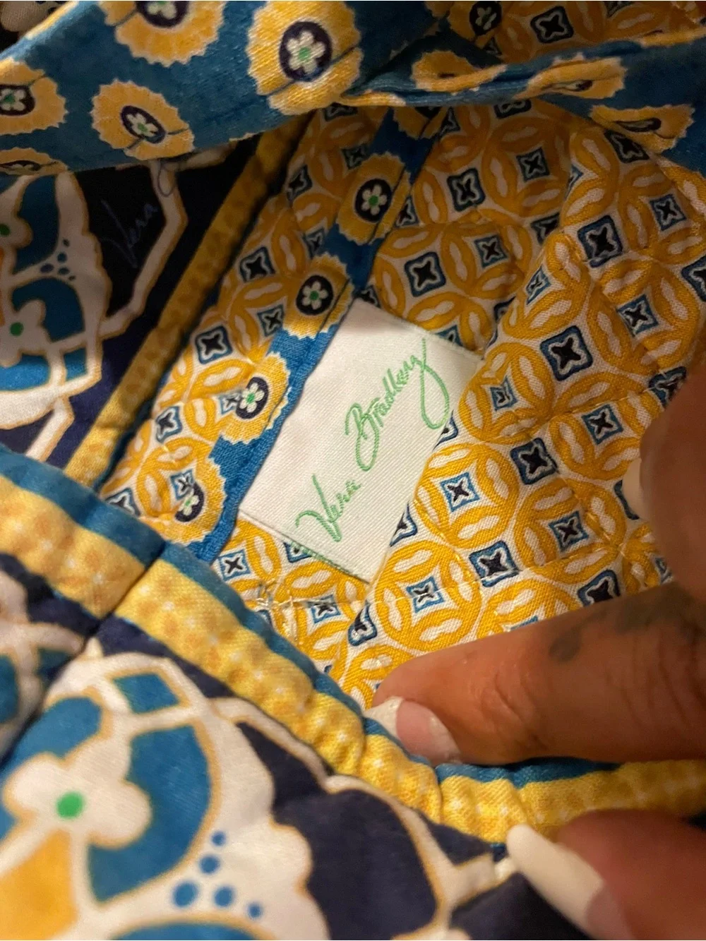 Vera Bradley Blue and Yellow Quilted Hobo Tote