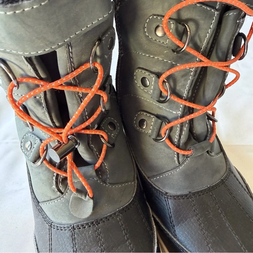 Totes Diamond gray fleece lined snow‎ boots orange laces boys 5