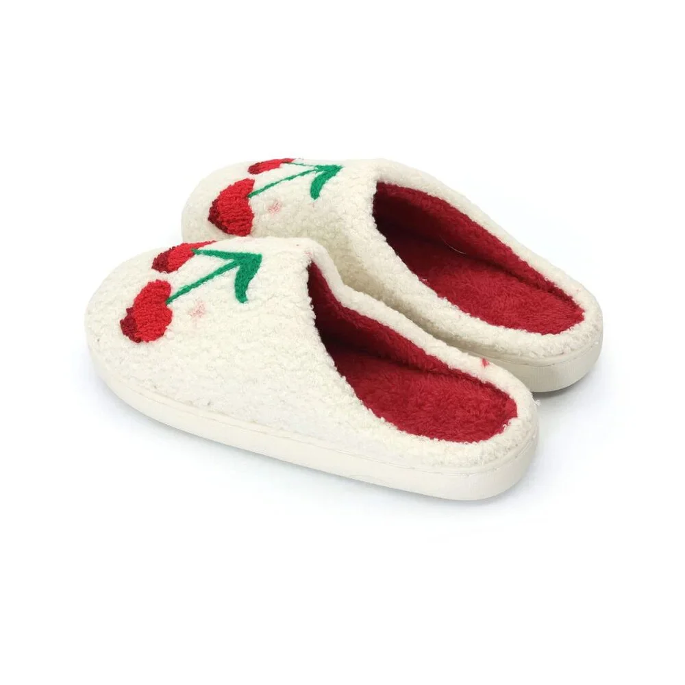 Ashland White Cherry Youth Slippers Cozy Fleece Slip On House Shoes Size 5 NEW