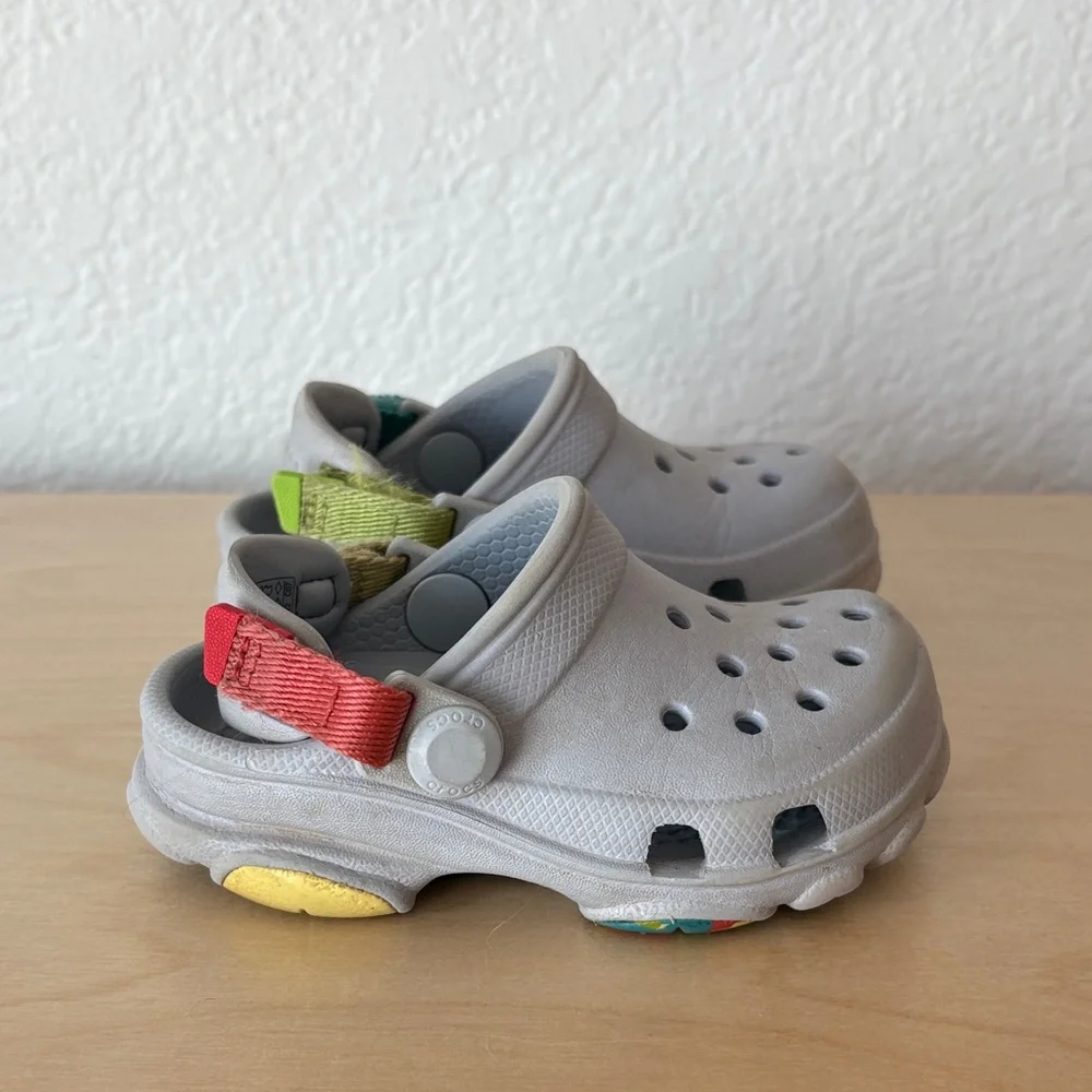 CROCS Light Gray Clog Sandals with Colorblock straps