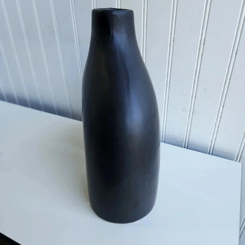 Matte Black Ceramic Table Vase Décor Minimalist Modern Abstract  10.5