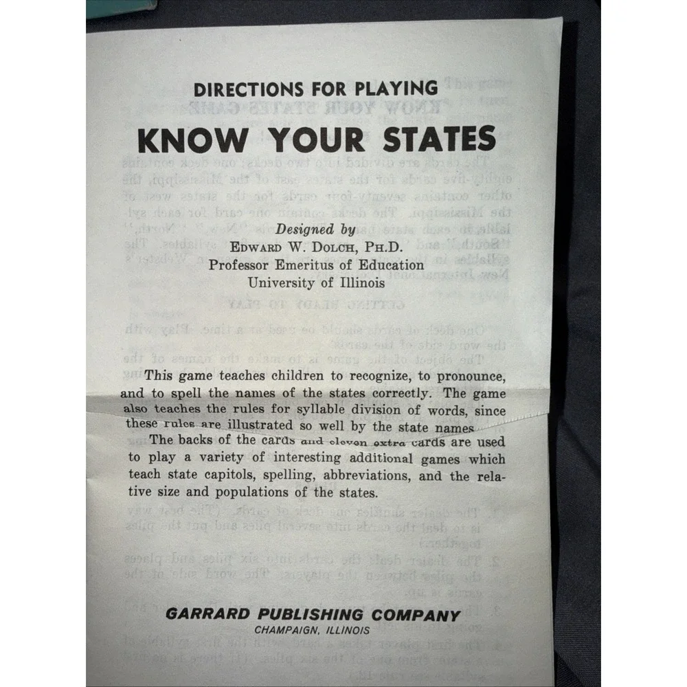 Know Your States-Geography Learning Game - Copyright 1956 Directions Included
