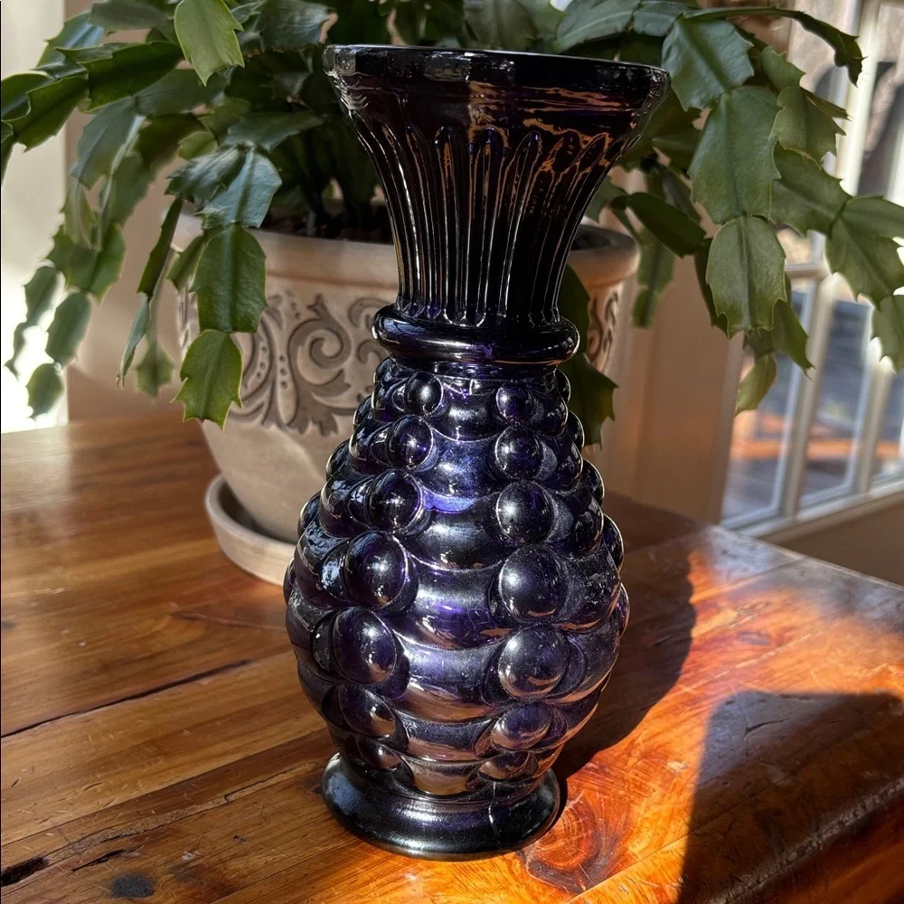 Vintage Weston Black Amethyst Glass Vase